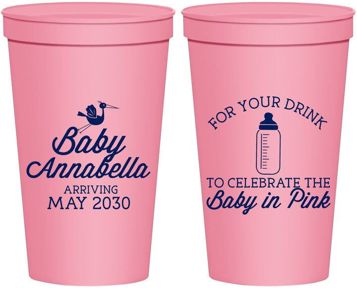 Personalized Baby Shower 22 oz Stadium Cups - Drink Baby In Pink | 90014