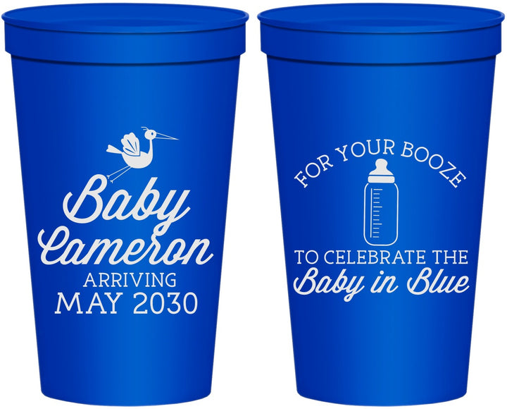 Personalized Baby Shower 22 oz Stadium Cups - Booze Baby In Blue | 90015