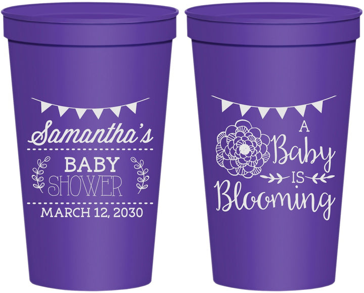 Personalized Baby Shower 22 oz Stadium Cups - Blooming | 90020
