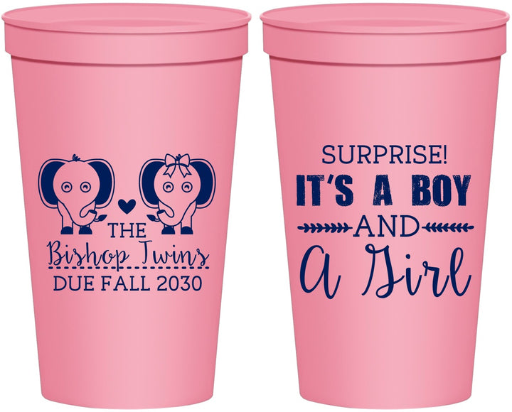 Personalized Baby Shower 22 oz Stadium Cups - Twins Boy And Girl | 90026