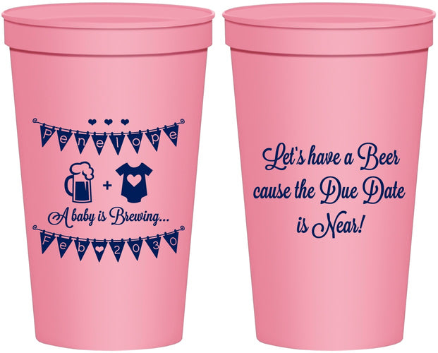 Personalized Baby Shower 22 oz Stadium Cups - Beer Due Date Is Near | 90032