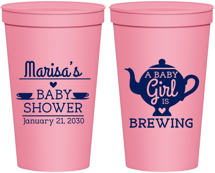 Personalized Baby Shower 22 oz Stadium Cups - Baby Girl Is Brewing | 90034