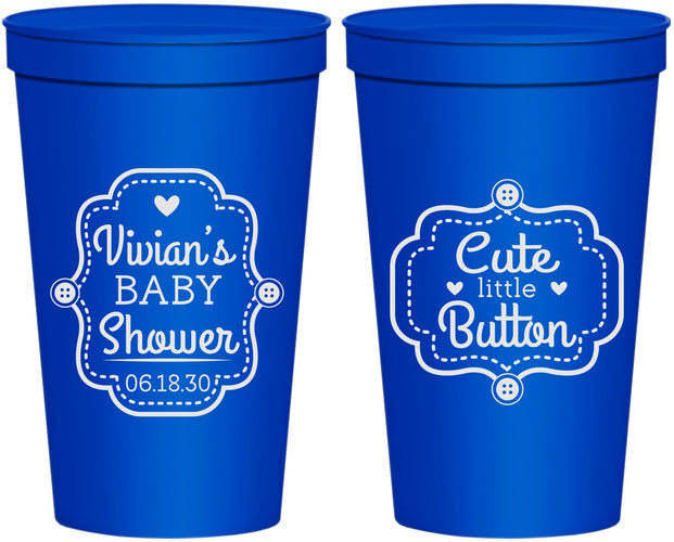 Personalized Baby Shower 22 oz Stadium Cups - Cute Little Button | 90035