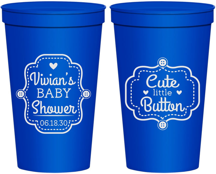 Personalized Baby Shower 22 oz Stadium Cups - Cute Little Button | 90035