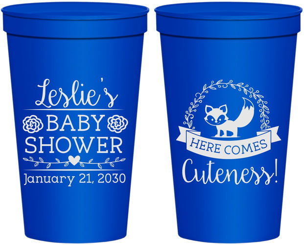 Personalized Baby Shower 22 oz Stadium Cups - Fox Cuteness | 90036