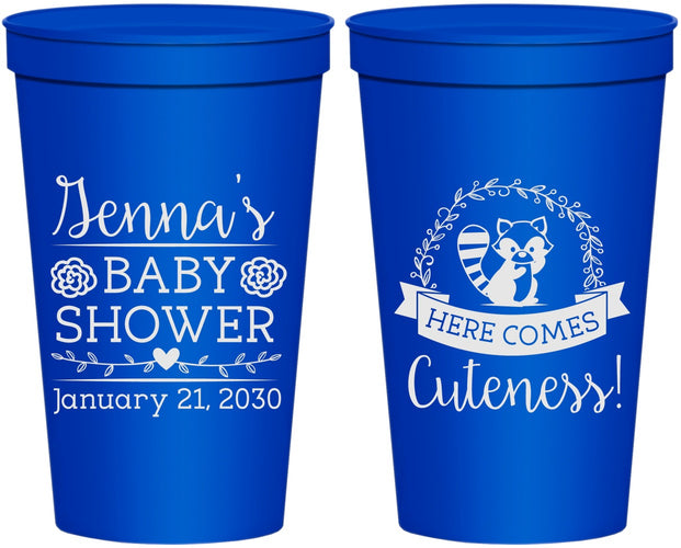 Personalized Baby Shower 22 oz Stadium Cups - Racoon Cuteness | 90037