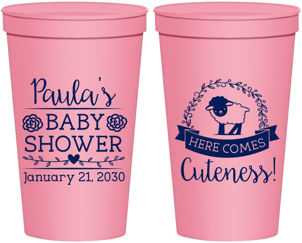 Personalized Baby Shower 22 oz Stadium Cups - Lamb Cuteness | 90038