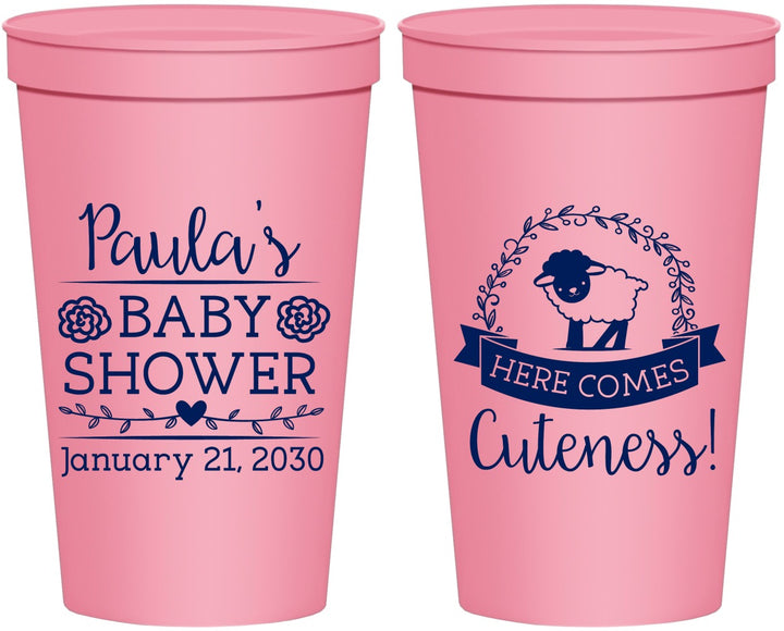 Personalized Baby Shower 22 oz Stadium Cups - Lamb Cuteness | 90038