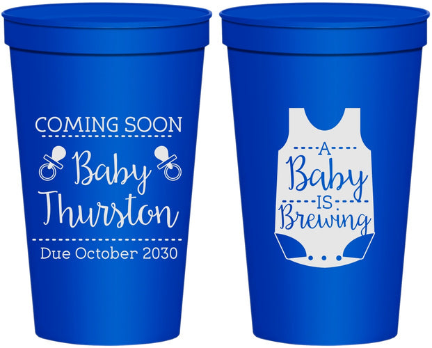 Personalized Baby Shower 22 oz Stadium Cups - Baby Is Brewing | 90039