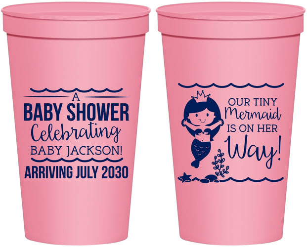 Personalized Baby Shower 22 oz Stadium Cups - Mermaid On Her Way | 90046