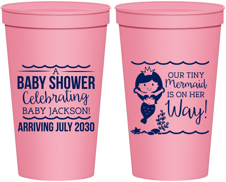 Personalized Baby Shower 22 oz Stadium Cups - Mermaid On Her Way | 90046