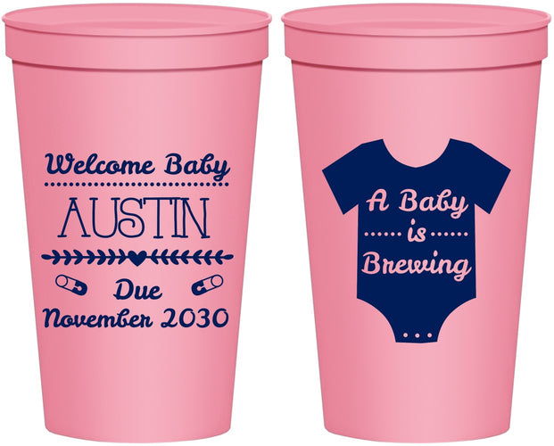 Personalized Baby Shower 22 oz Stadium Cups - Baby Is Brewing | 90050