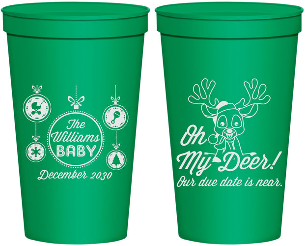 Personalized Baby Shower 22 oz Stadium Cups - Oh My Deer Christmas | 90051