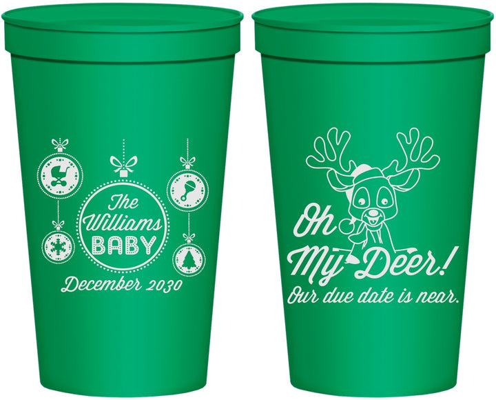 Personalized Baby Shower 22 oz Stadium Cups - Oh My Deer Christmas | 90051