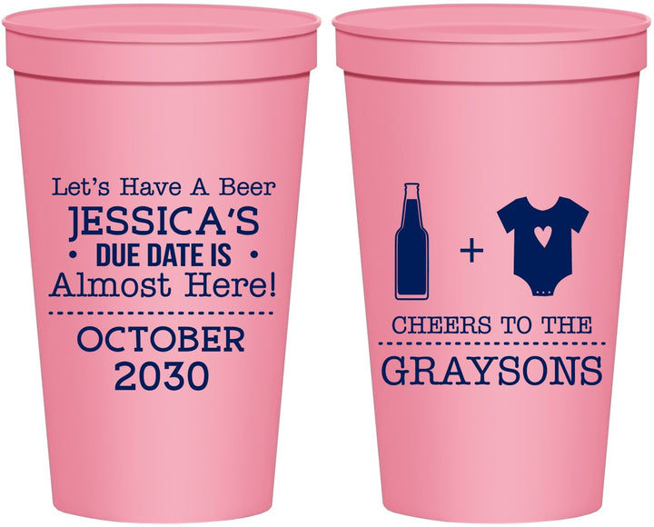 Personalized Baby Shower 22 oz Stadium Cups - Due Date Almost Here | 90052