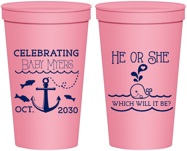 Personalized Baby Shower 22 oz Stadium Cups - Gender Reveal Whale | 90053