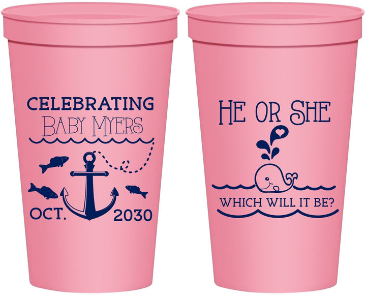 Personalized Baby Shower 22 oz Stadium Cups - Gender Reveal Whale | 90053