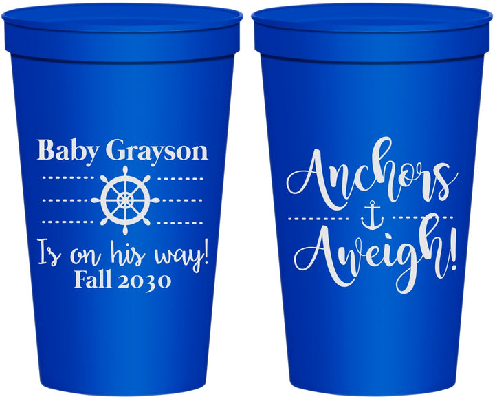 Personalized Baby Shower 22 oz Stadium Cups - Nautical Anchors Aweigh | 90054