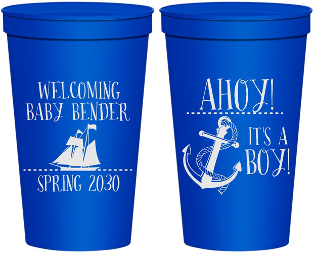 Personalized Baby Shower 22 oz Stadium Cups - Nautical Ahoy It’s A Boy | 90055