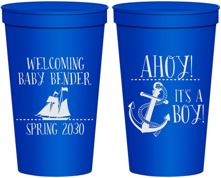 Personalized Baby Shower 22 oz Stadium Cups - Nautical Ahoy It’s A Boy | 90055
