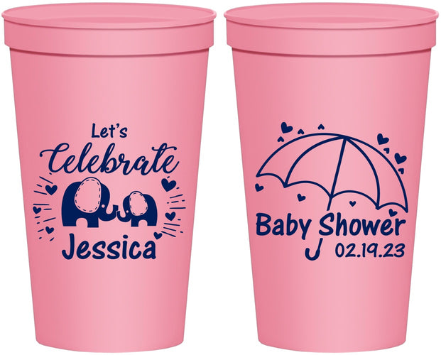 Personalized Baby Shower 22 oz Stadium Cups - Elephant Lets Celebrate | 90058