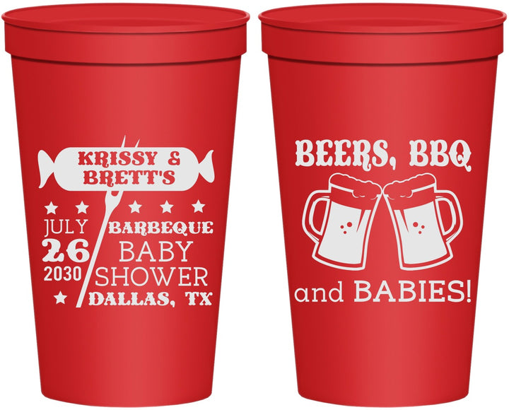Personalized Baby Shower 22 oz Stadium Cups - Beers Bbq Babies | 90060