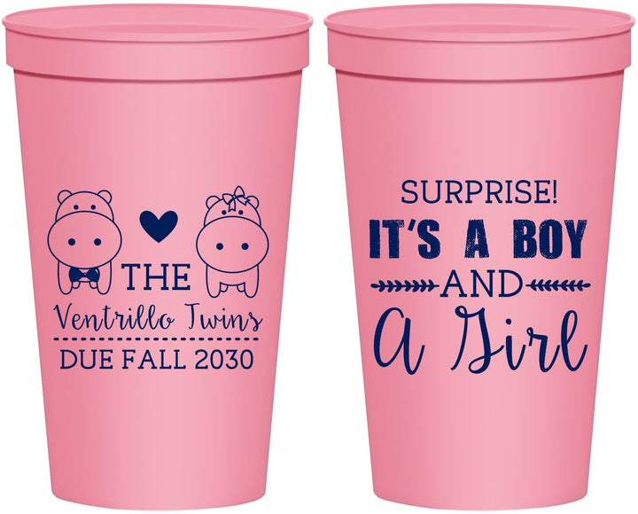 Personalized Baby Shower 22 oz Stadium Cups - Gender Reveal Boy Or Girl | 90064