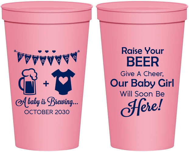 Personalized Baby Shower 22 oz Stadium Cups - Raise Your Beer | 90065