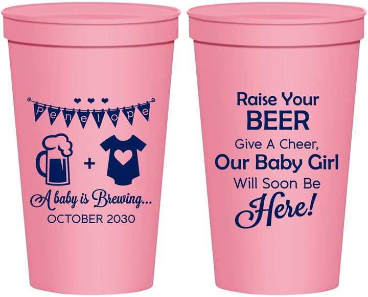 Personalized Baby Shower 22 oz Stadium Cups - Raise Your Beer | 90065