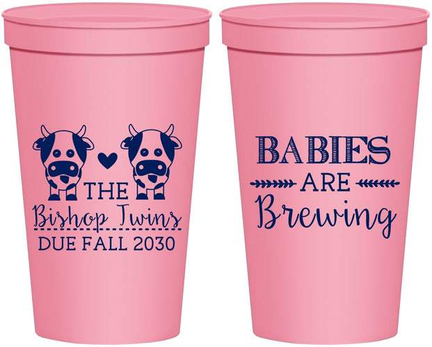 Personalized Baby Shower 22 oz Stadium Cups - Twins Baby Cows | 90072