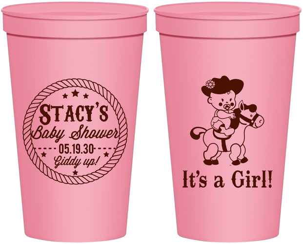 Personalized Baby Shower 22 oz Stadium Cups - Horse It’s A Girl | 90077