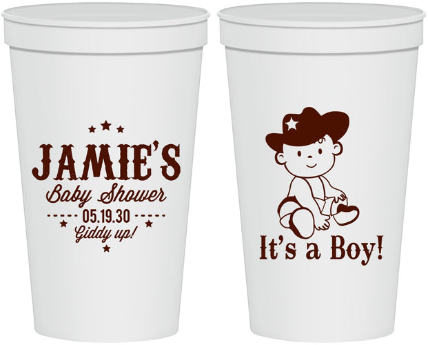 Personalized Baby Shower 22 oz Stadium Cups - Cowboy It’s A Boy | 90078