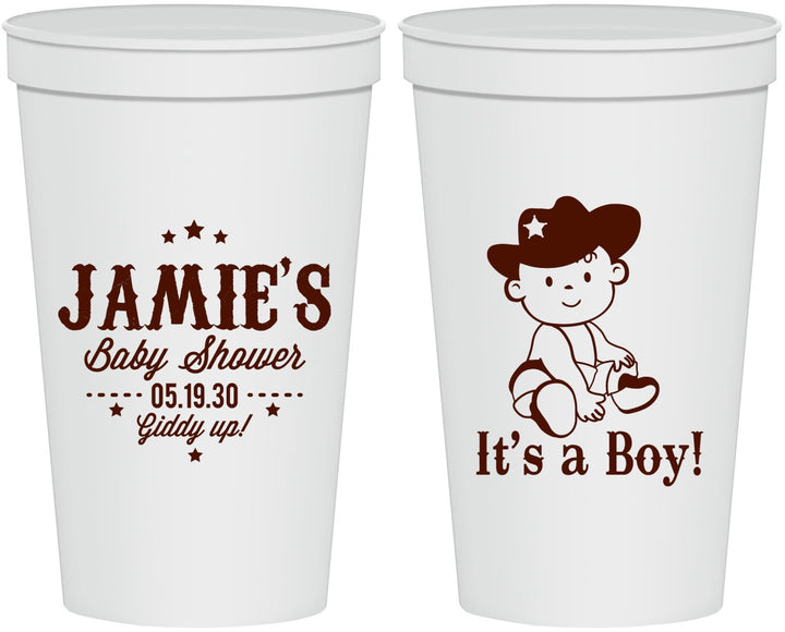 Personalized Baby Shower 22 oz Stadium Cups - Cowboy It’s A Boy | 90078