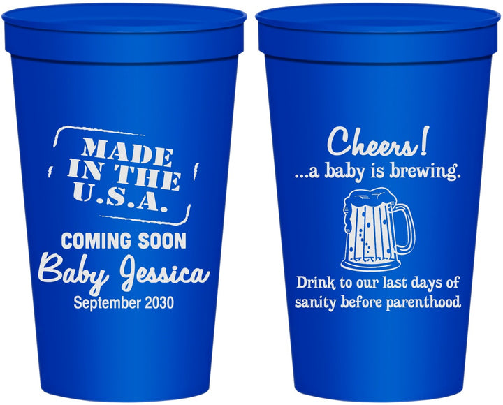 Personalized Baby Shower 22 oz Stadium Cups - Made In The Usa | 90079