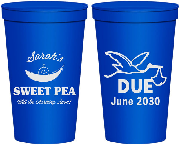 Personalized Baby Shower 22 oz Stadium Cups - Sweat Pea Stork | 90084