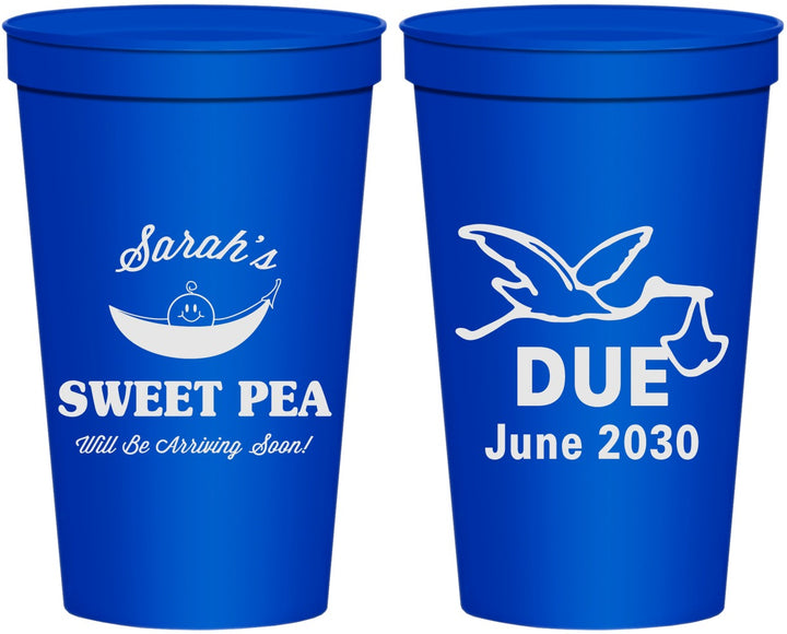 Personalized Baby Shower 22 oz Stadium Cups - Sweat Pea Stork | 90084