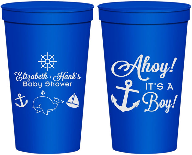 Personalized Baby Shower 22 oz Stadium Cups - Nautical Ahoy It’s A Boy | 90093