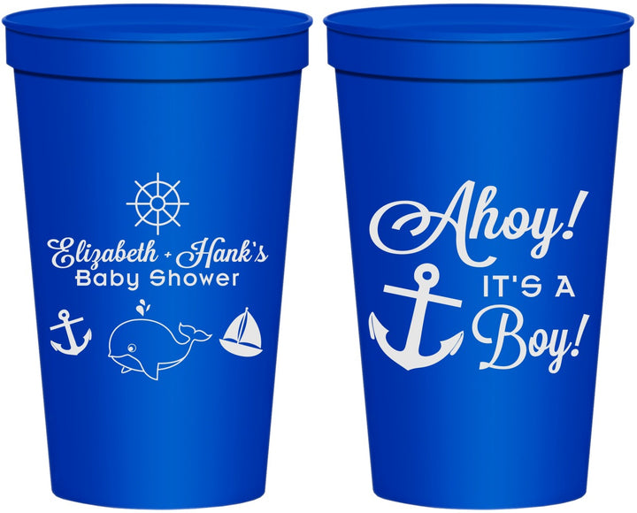Personalized Baby Shower 22 oz Stadium Cups - Nautical Ahoy It’s A Boy | 90093