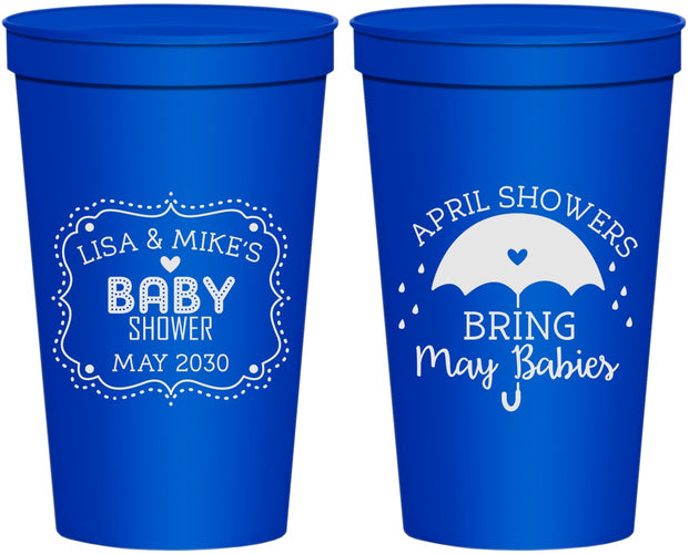 Personalized Baby Shower 22 oz Stadium Cups - April Showers May Babies | 90096