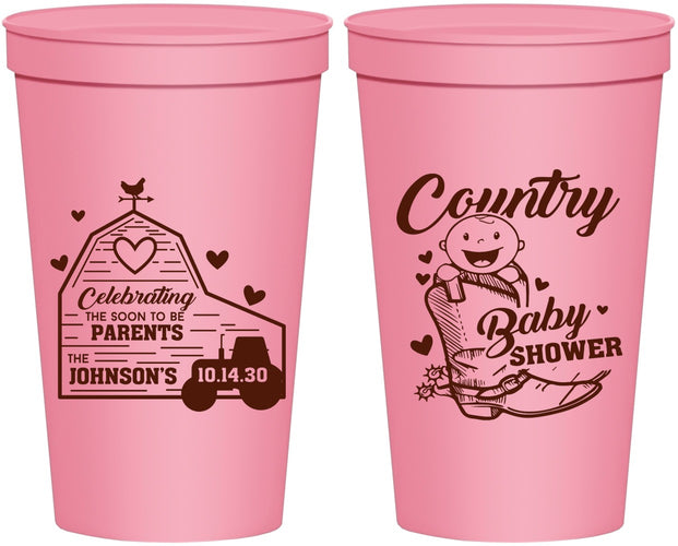 Personalized Baby Shower 22 oz Stadium Cups - Farm Tractor Country | 90102
