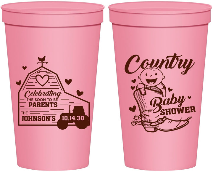 Personalized Baby Shower 22 oz Stadium Cups - Farm Tractor Country | 90102
