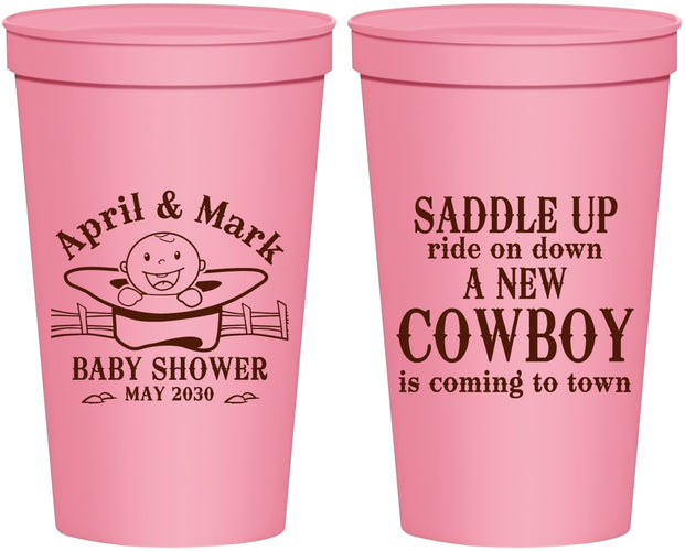 Personalized Baby Shower 22 oz Stadium Cups - New Cowboy | 90104