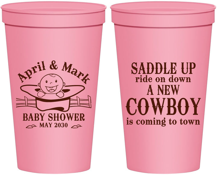 Personalized Baby Shower 22 oz Stadium Cups - New Cowboy | 90104