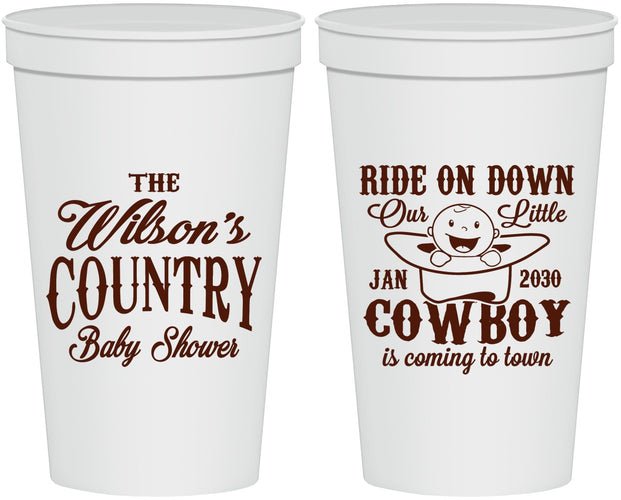 Personalized Baby Shower 22 oz Stadium Cups - Cowboy Coming To Town | 90105