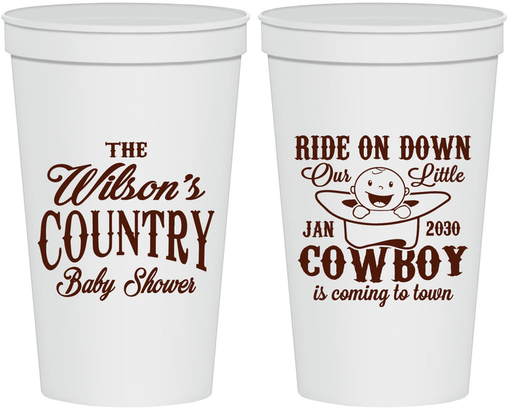 Personalized Baby Shower 22 oz Stadium Cups - Cowboy Coming To Town | 90105