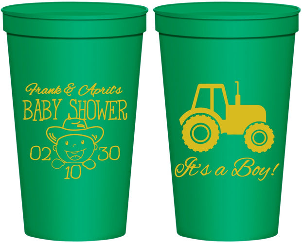 Personalized Baby Shower 22 oz Stadium Cups - Tractor | 90109