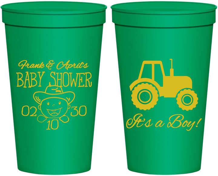 Personalized Baby Shower 22 oz Stadium Cups - Tractor | 90109