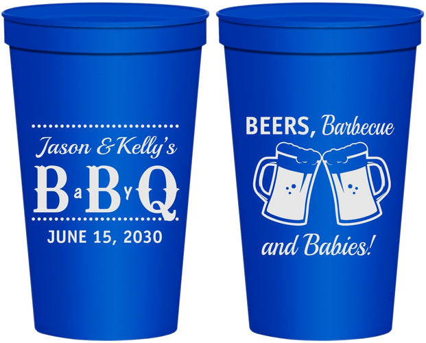 Personalized Baby Shower 22 oz Stadium Cups - Beers Bbq Babies | 90111