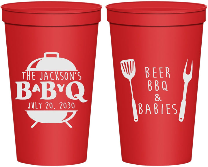 Personalized Baby Shower 22 oz Stadium Cups - Beers Bbq Babies | 90112