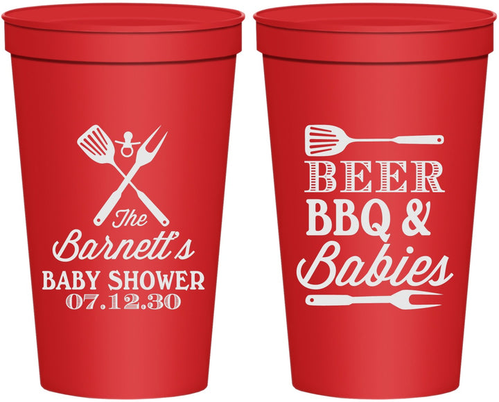 Personalized Baby Shower 22 oz Stadium Cups - Beers Bbq Babies | 90113